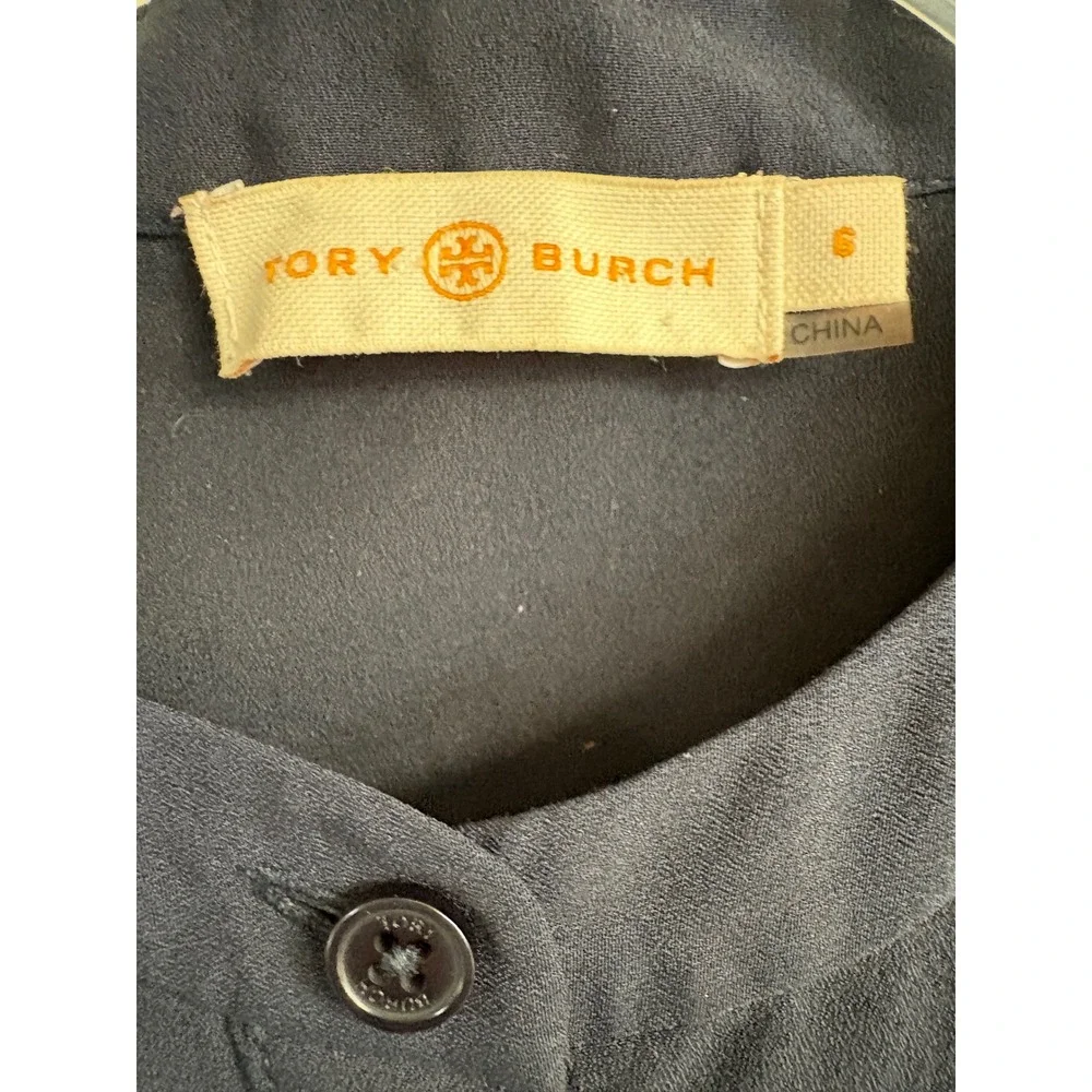 Tory‎ Burch Navy Blue Sleeveless Mandarin Collar Button Front Blouse Size 6